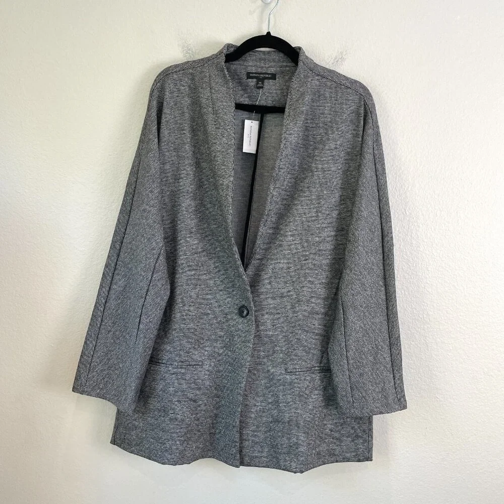 NEW $120 Banana Republic Womens‎ XL Collarless One Button Blazer Stretch Jacket